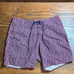 Zachary Prell Coral and Navy Patterned Swim Shorts